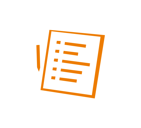 Rechteck grau mit Papier und Stift orange
