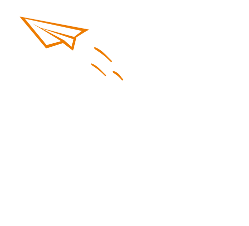 Rechteck grau mit Papierflieger orange
